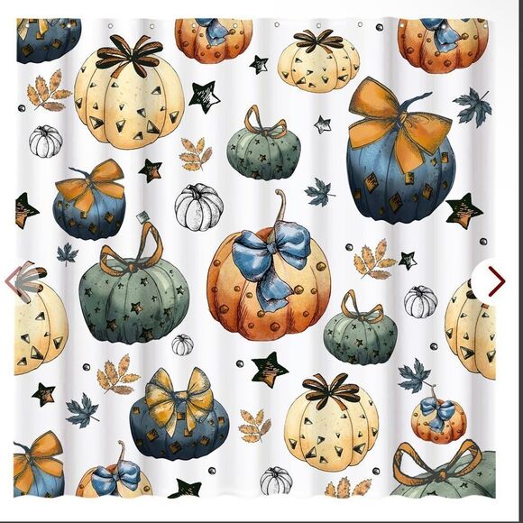 Autumn Pumpkin Shower Curtain Fall Halloween Thanksgiving Harvest Polyester - Picture 1 of 1